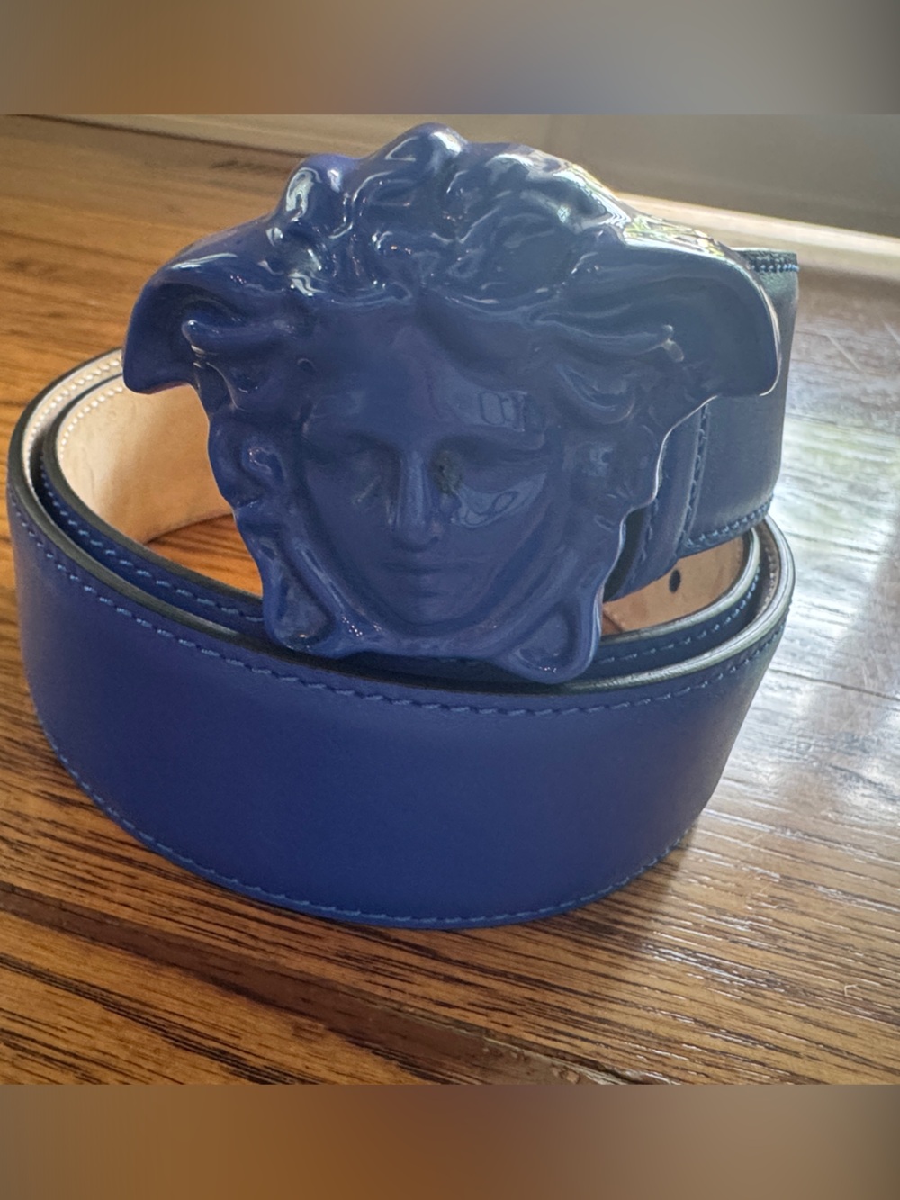 Versace Blue Medusa Leather Belt